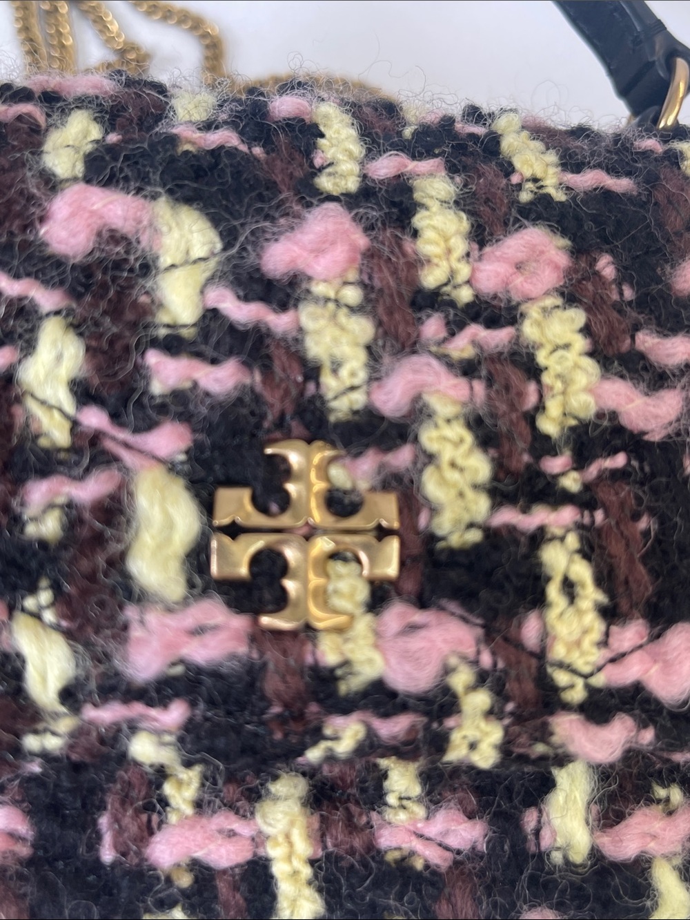 Tory Burch Kira Tweed Mini Flap Chain Shoulder Bag Pink Black Wool Crossbody - Picture 10 of 13